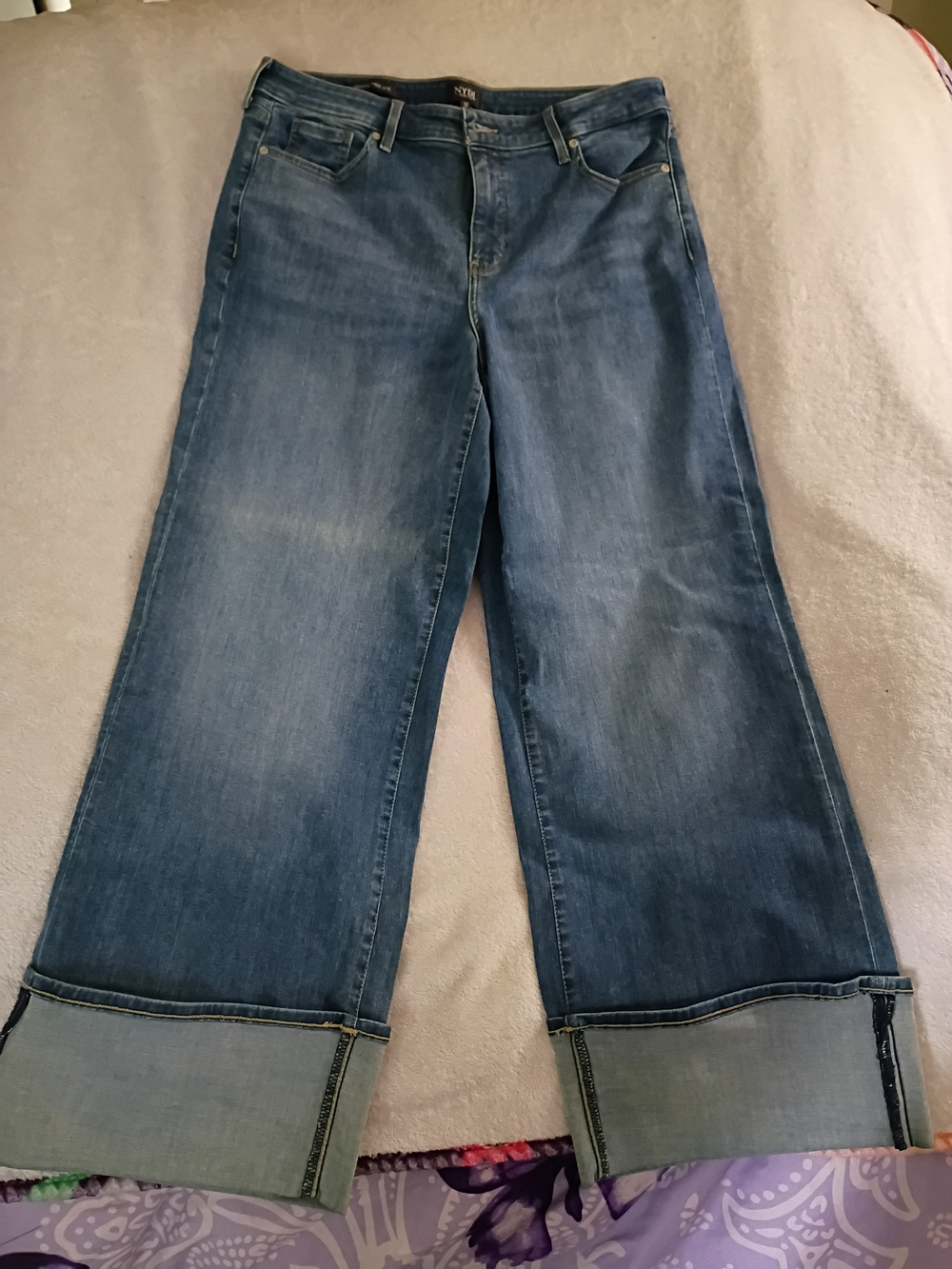 NYDJ Wide-Leg Cuffed Jeans in Medium Blue Wash